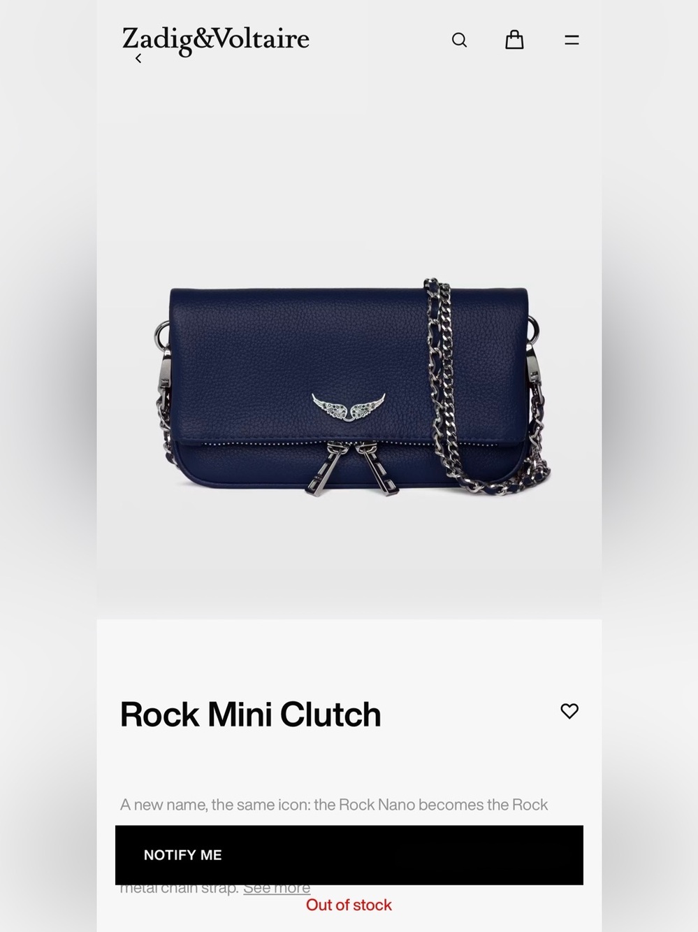 Zadig & Voltaire Navy Mini Chain Shoulder Bag
